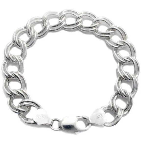 DASHING STERLING SILVER DOUBLE LINK CHARM BRACELET 11MM (150 GAUGE) - Picture 1 of 2